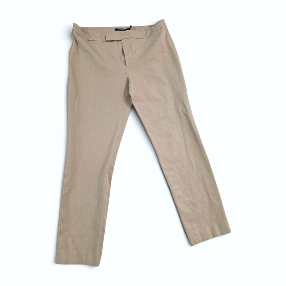 Lauren Ralph Lauren Tan Flat Front Ankle Pants Cotton Blend Trousers Size 12